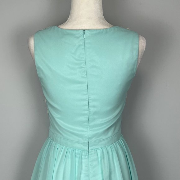 Chi Chi London Aqua Blue Green Sleeveless Party Dress Floral Applique size 4 - Picture 7 of 12